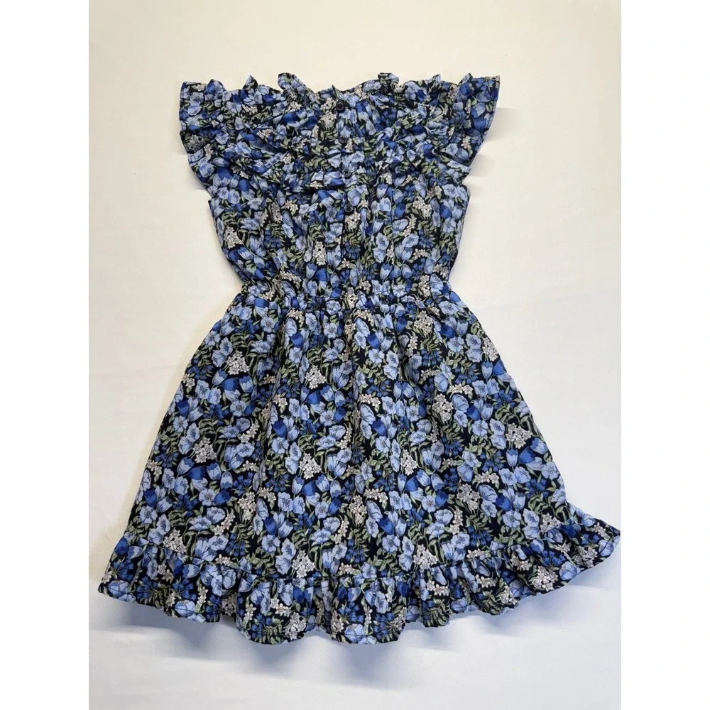 Janie and Jack Blue Floral Ruffle Dress Girls 4 Prairie Cottagecore Boho